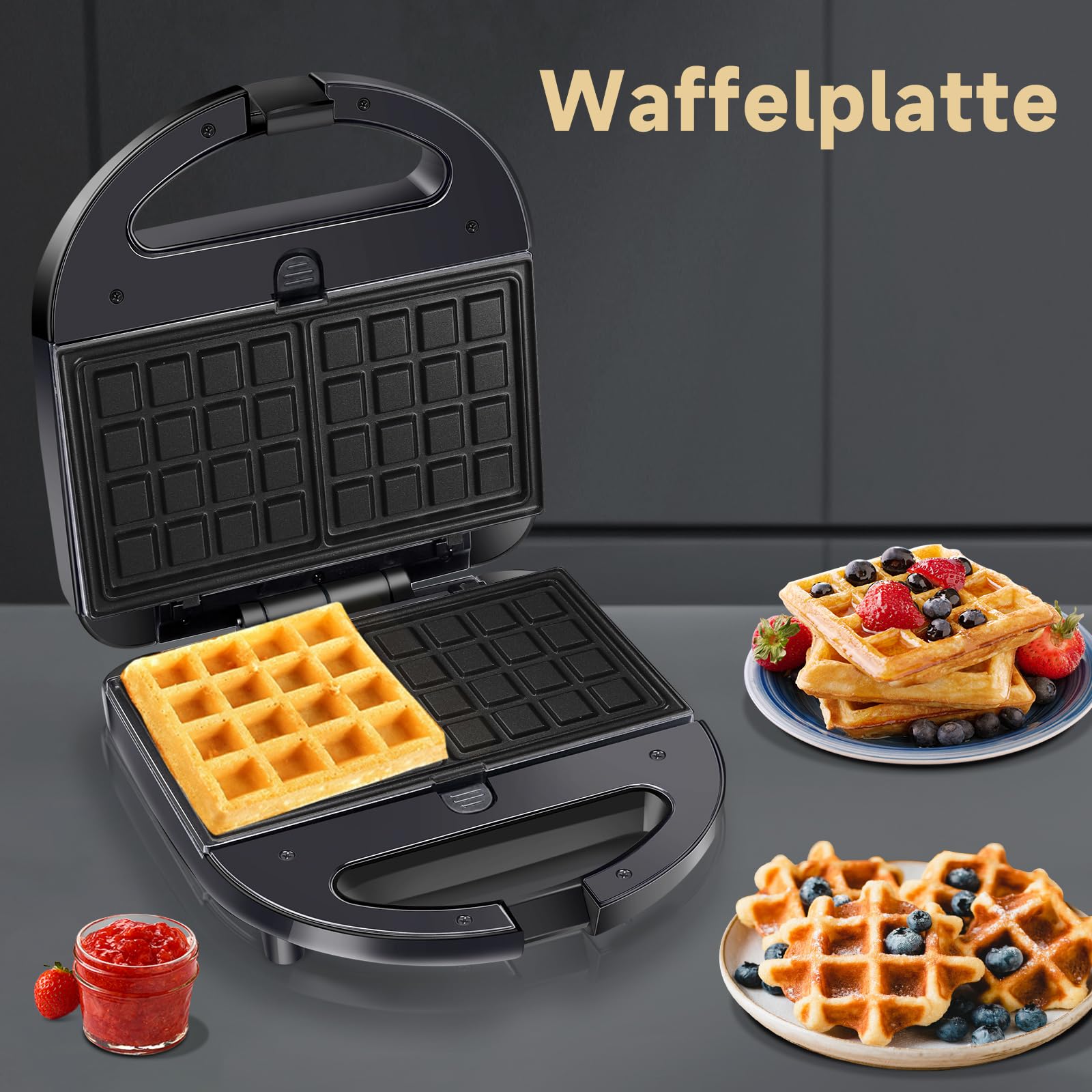 Sandwichmaker 3 in 1, Sandwichtoaster, Kontaktgrill, Waffeleisen 3 in 1, 3 Abnehmbare, Spülmaschinengeeignete und Antihaftbeschichtete Grillplatten, Dreieckig Sandwich Maker 30JVU, 750 W 8