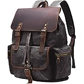 NEHOR Vintage Waxed Canvas Backpack Casual Genuine Leather Laptop Rucksack Shoulder DayPack for Travel/Hiking/School