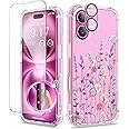 GVIEWIN for iPhone 16 Case, with Screen Protector & Camera Lens Protector, Floral Shockproof Protective Bumper Slim Soft Clear Phone Cover for Women 2024 6.1"(Floratopia/Colorful)