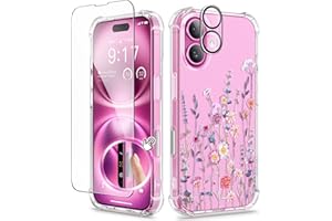 GVIEWIN for iPhone 16 Case, with Screen Protector & Camera Lens Protector, Floral Shockproof Protective Bumper Slim Soft Clear Phone Cover for Women 2024 6.1"(Floratopia/Colorful)