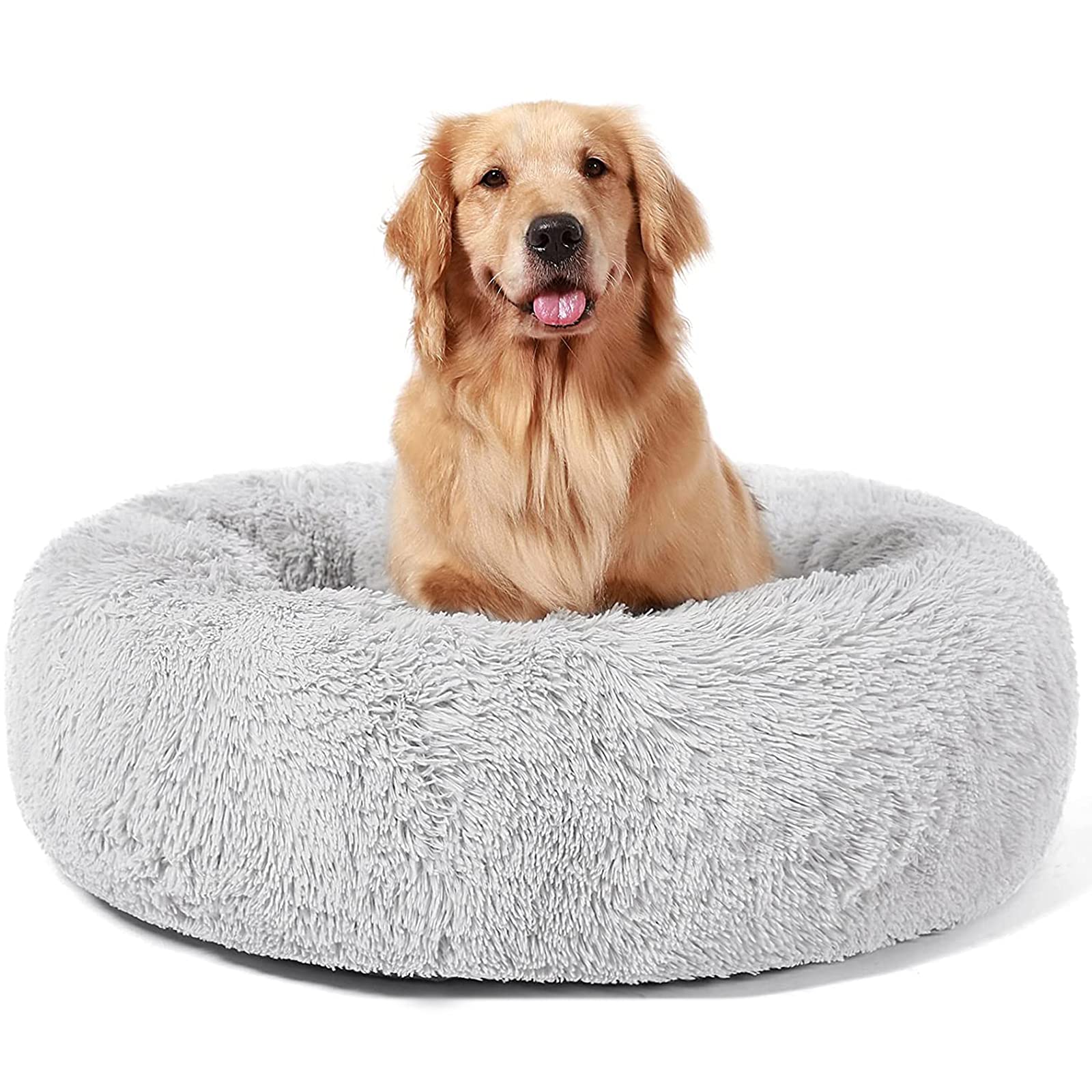 ANWA Dog Beds Calming Donut Cuddler, Puppy Dog Beds Extra Large Dogs, Indoor Dog Calming Beds Extra Large Light Grey