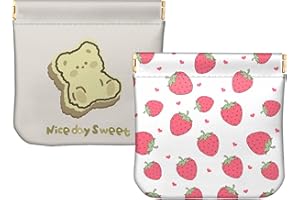 BHAHB 2 PCS Small Squeeze Coin Purse Pouch Soft PU Leather Mini Wallet Change Bag Cute Aesthetic for Women Girls Men-Bear Strawberry