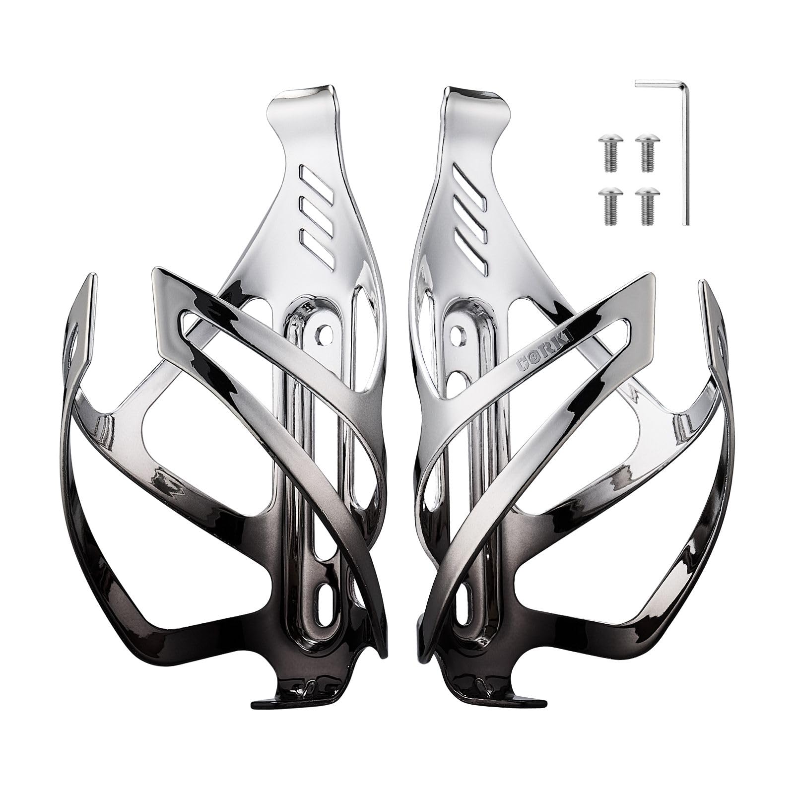 Photo 1 of Corki Cycles Bike Water Bottle Holder Aluminum Alloy, Universal Bike Water Bottle Cage for Road, Mountain and Gravel Bikes - 2 Pack - Black&Silver