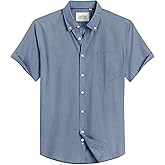 Alimens & Gentle Men's Short Sleeve Oxford Shirt Regular Fit Button Down Collar Shirts with Pocket