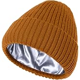 Satin Lined Beanie for Women Men, Silk Lined Beanies, Wool Warm Knit Cuffed Winter Hat Womens Skull Cap