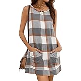Hooever Plaid Overall Dress for Women Round Neck A Line Skirtall Jumper Mini Dress Pinafore with Pockets