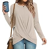 HOTGIFT Womens Tunic Tops Long Sleeve Shirts Fall Winter Casual Crewneck Sweaters Front Twist For Leggings