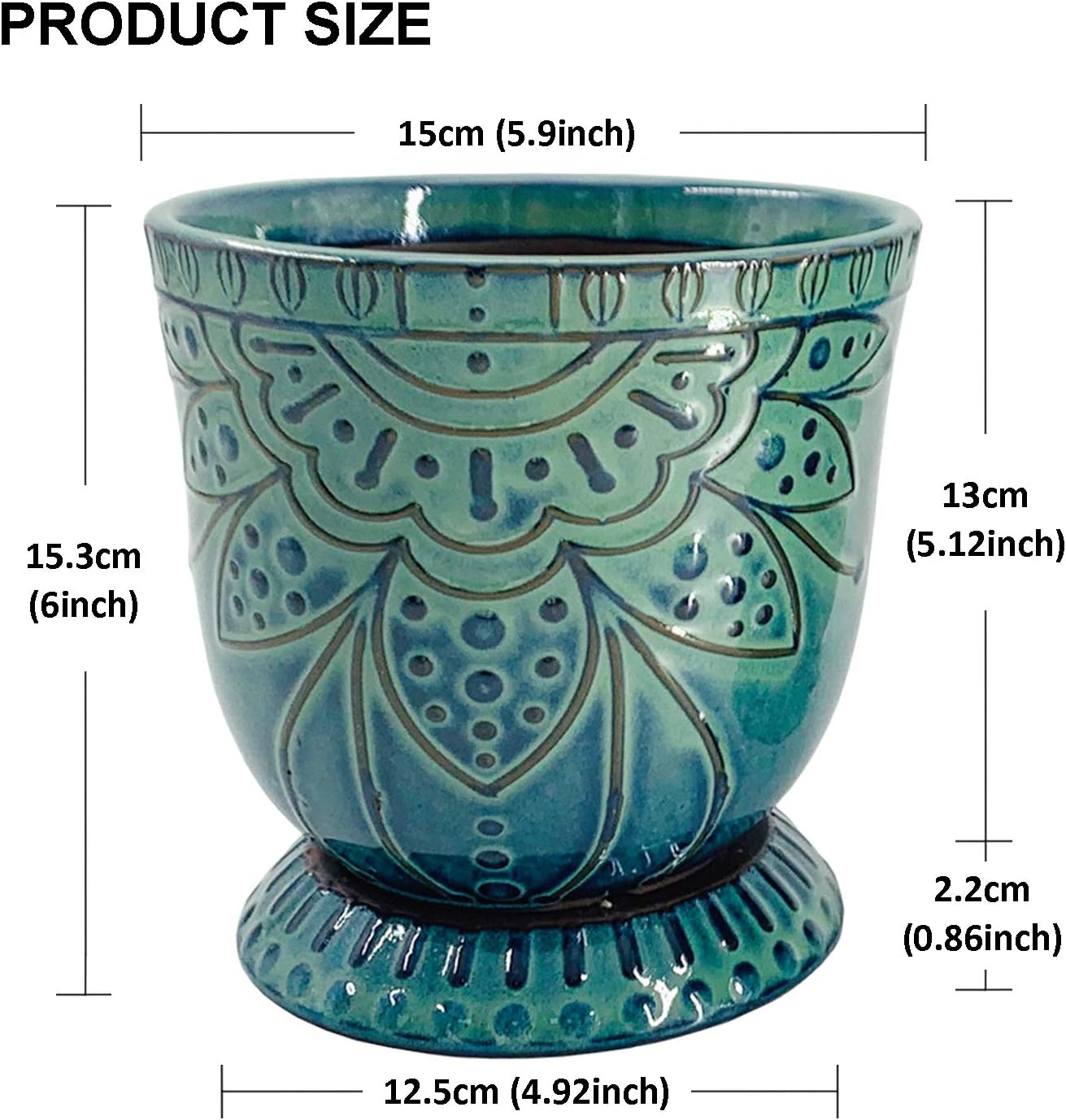 6 Inch Beaded Ceramic Planter Set of 2 with Drainage Hole