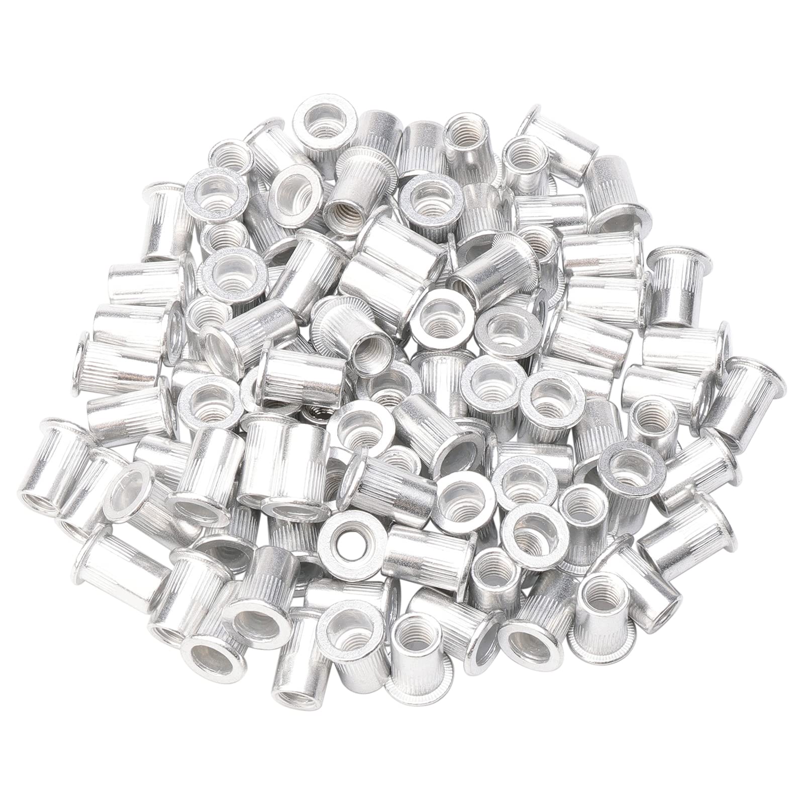Rowiz 100 PCS M8 8mm Flat Head Aluminum Rivet Nut Blind Insert Nut Knurled Steel Head Nutserts Assortment with Internal Threads, Silver