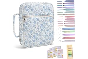 Bible Cover, Portable Quilted Bible Case with Pens & Tabs & Handle for Woman Girls, Blue