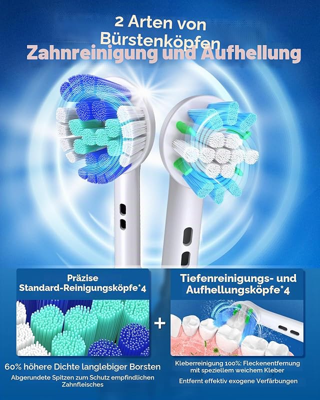 Rotierende elektrische Zahnbürste mit 8 Bürstenköpfen 2 Type Deepblue