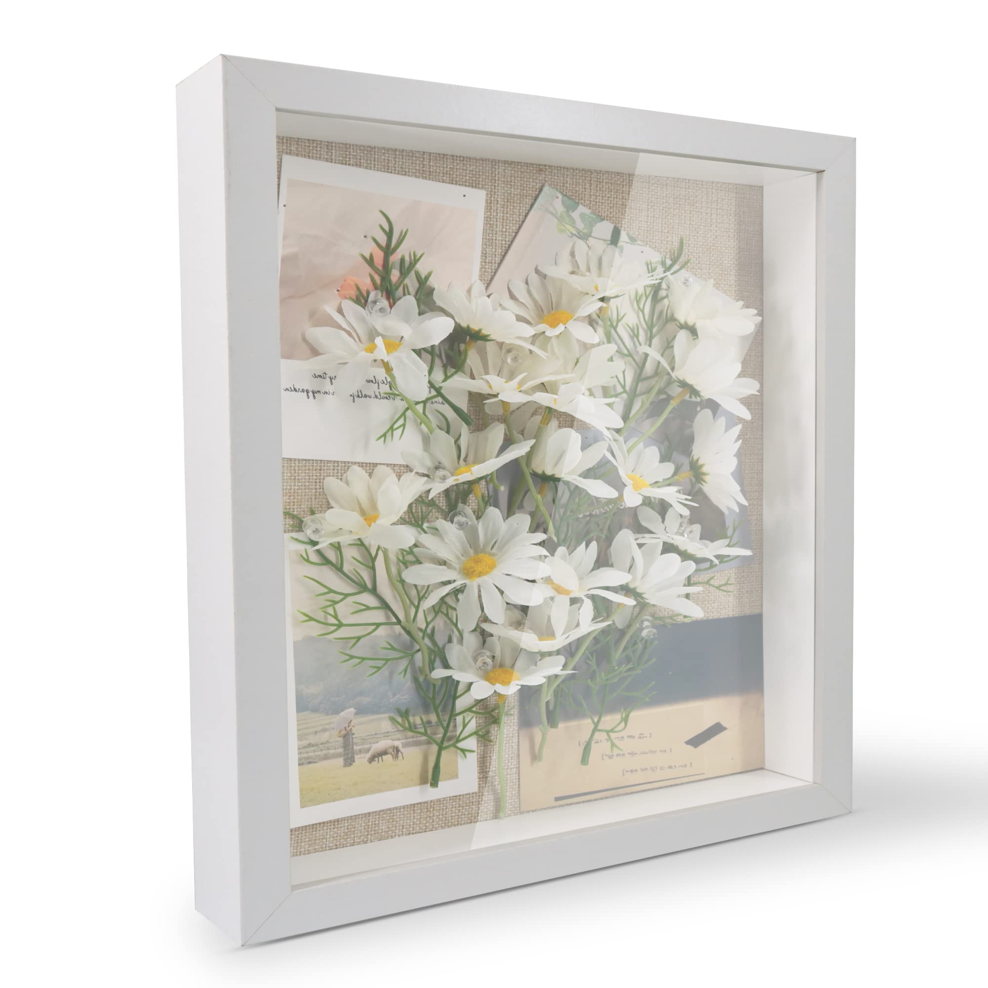 GarduationMall 11x11 3D White Shadow Box Frame Deep Display Box with Linen Back,Ideal for Memorabilia Pictures Flowers Medals Tickets,Wall Hanging