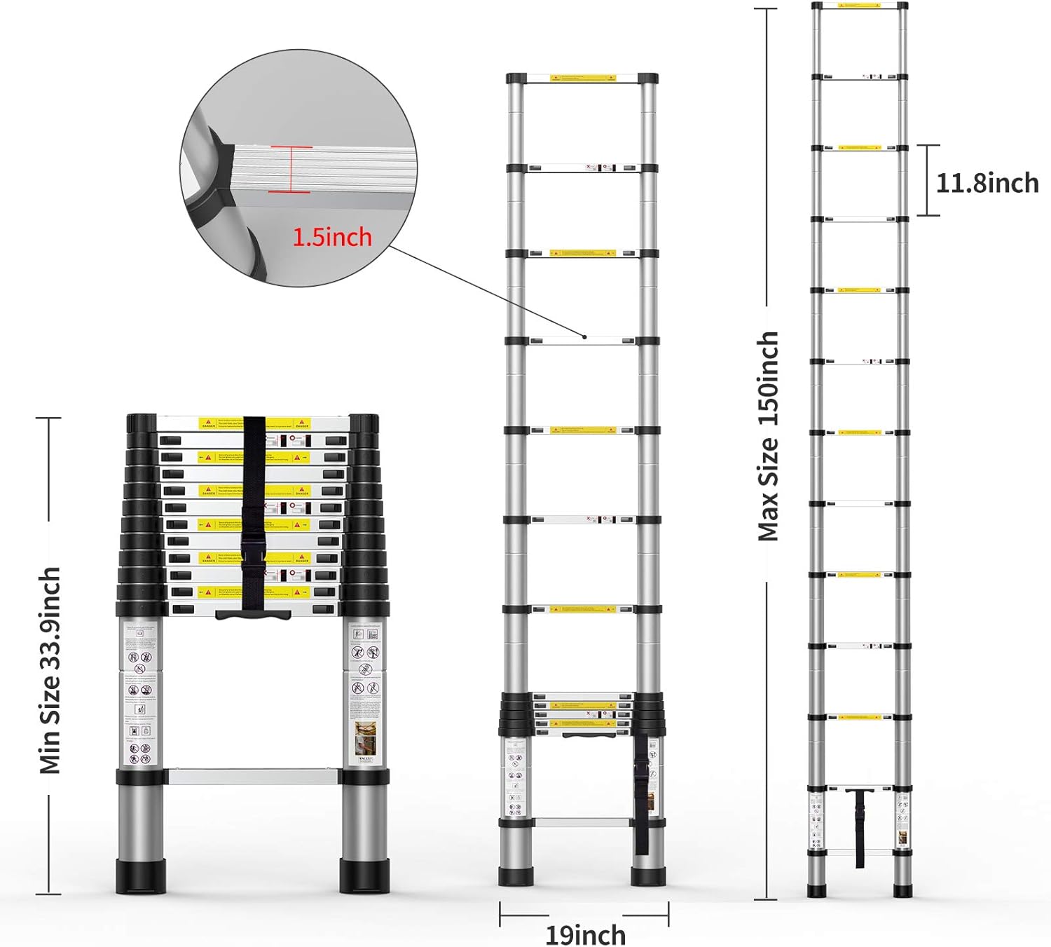 Telescoping Extension Ladder 12.5FT, Aluminum Telescopic Ladders with Carry Bag for Outdoor Indoor Use - - 