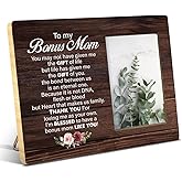 NGAEAK Thank You Gifts for Bonus Mom From Daughter Son, Rustic to My Bonus Mom Wood Picture Frame, Stepmom Gifts for Birthady Christmas Mother's Day, Display Photo 4 x 6 Inch