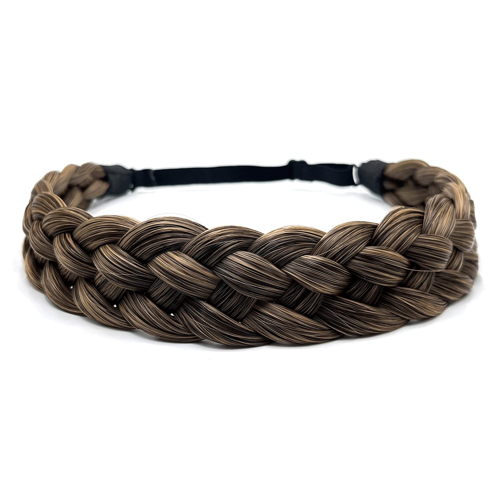 TOECWEGR Braided Hair Band 5 Strands Braids Hair Scrunchie Classic Chunky Elastic Synthetic Headband Women's Beauty Accessories (Light Black Yellow)