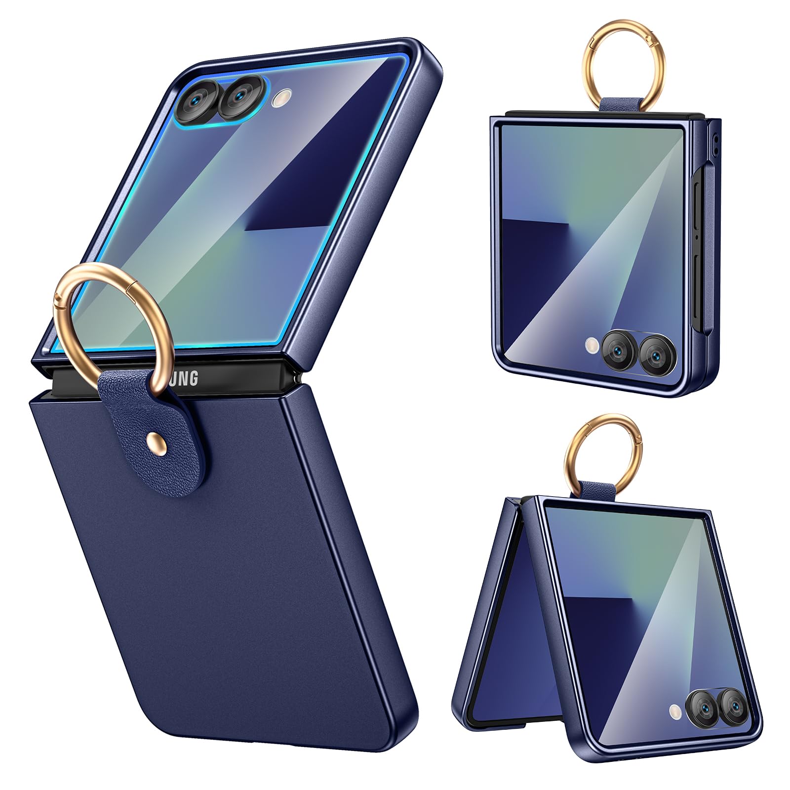 Ruky for Galaxy Z Flip 7 Ring Case, Hard PC Ultra-Thin Anti-Scratches Shockproof Slim Protective Phone Case Girls Women Covers for Samsung Galaxy Z Flip 7, Dark Blue