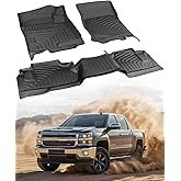 CreekT® Floor Mats for Chevy Silverado & for GMC Sierra 2007-2013 (Extended Cab Only,Not Hybrid) 1500, 2500HD, 3500HD, All Weather Waterproof TPE Floor Mats for Chevy Silverado Accessories 2007-2013