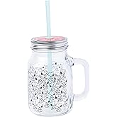 Silver Buffalo Peanuts Snoopy Glass Jar with Lid and Straw, 21 Ounces
