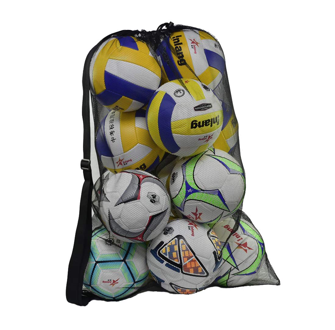 Pro-traveller Extra Large Sports Drawstring Mesh Ball Bag Football Training Equipment Storage Bag for Basketball, Volleyball, Soccer,Diving Goods Organizer with Shoulder Strap (Black-XL)