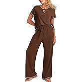 Ekouaer Women Soft Pant Sets Short Sleeve Top and Long Pants Pjs 2 Piece Lightweight Pajama Sets with Pockets