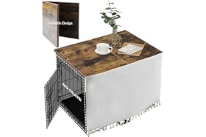 VIE DE AMAN Dog Crate Topper Wood for 24 30 36 42 48 inch Cages, Table Foldable Dog Kennel Topper with Tassel Curtain, Rustic Style Top Rustic Brown(Dog Crate Not Include)