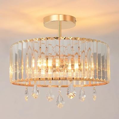 ANWIO Gold Lampshade Light Shade E27 Crystal Ceiling Chandelier 36.5CM