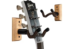 String Swing Guitar Hanger - Holder for Electric Acoustic and Bass Guitars - Stand Accessories Home or Studio Wall - Musical Instruments Safe Without Hard Cases - Oak Hardwood CC01K-O 2-Pack