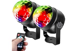 LUNSY Sound Activated Party Lights with Remote Control Dj Lighting RGB Disco Ball Light, Strobe Lamp 7 Modes Stage Par Light for Home Room Dance Parties Bar Xmas Wedding Show Club - 2PACK