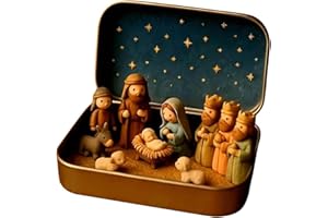 Mini Christmas Nativity Set in a Tin Box, Portable Pocket Birth of Mini Jesus Ornament, Portable Holiday Decor for Tabletop M