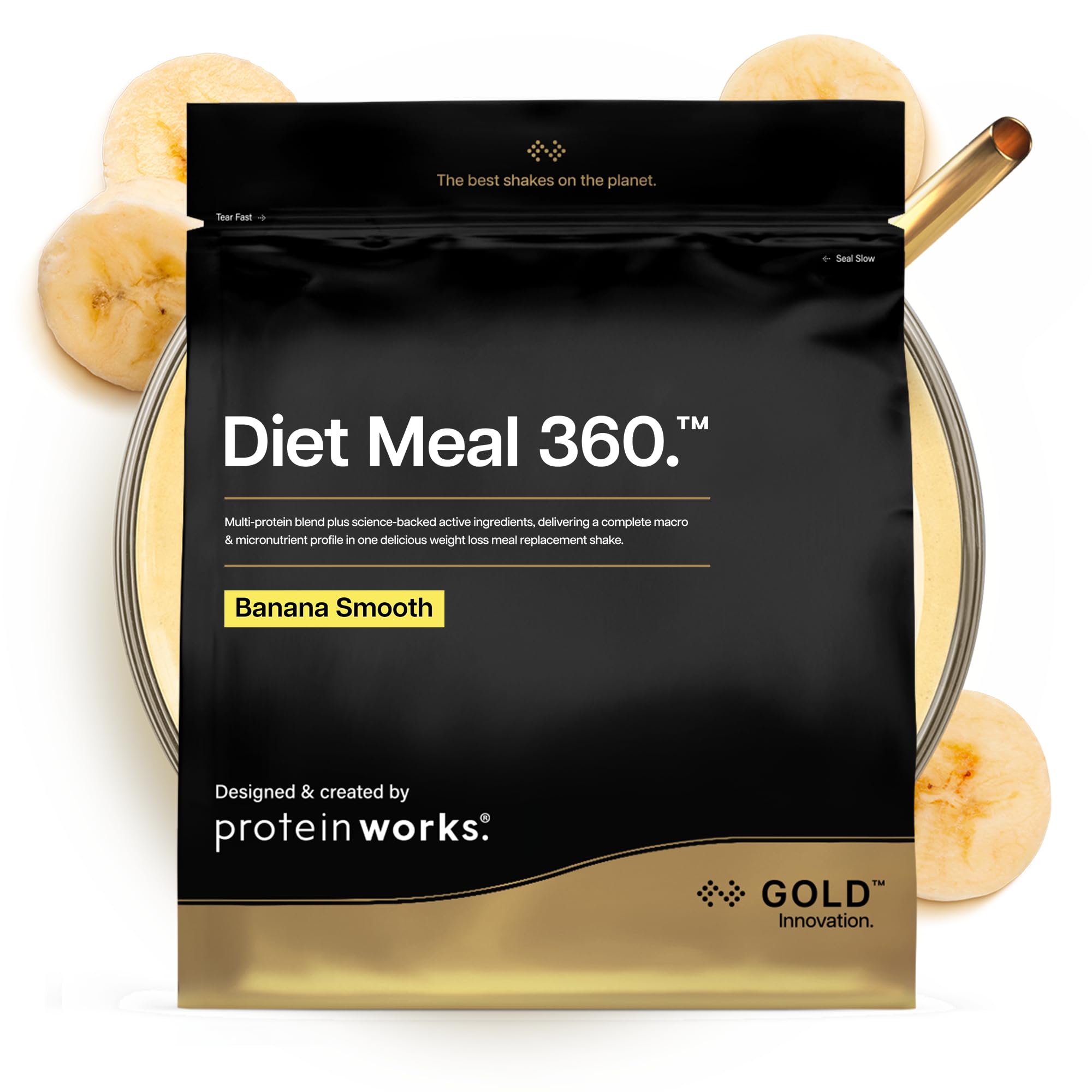 Protein Works | Diet Meal 360 - GOLD Innovation, Diet Meal Replacement Shake, Supports Weight Loss, 24 Vitamins & Minerals, Added Flaxseed, Inulin, Omega 3, Banana Smooth, 7 Meals, 500g — image 1