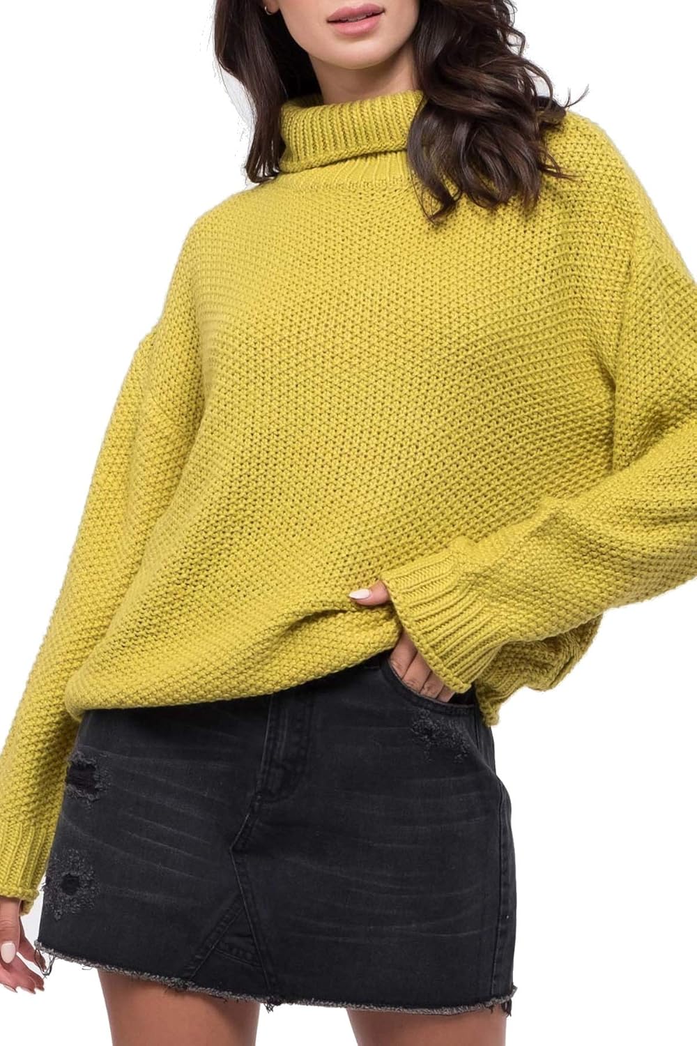 Blu Pepper Womens Sweater Lime Green US Size Large L Turtleneck Tunic