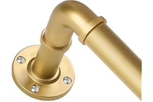 Industrial Curtain Rod Gold 32 to 58 Inch, HOTOZON Heavy Duty Curtain Rods for Windows, 1 Inch Blackout Wrap Around Splicing Drapery Rod for Windows, Antique Gold