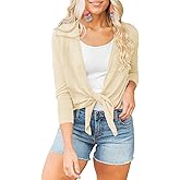 Langwyqu Womens Sheer Tie Knot Bolero Cardigan Summer Long Sleeve Lightweight Open Front Cover Up Crop Tops