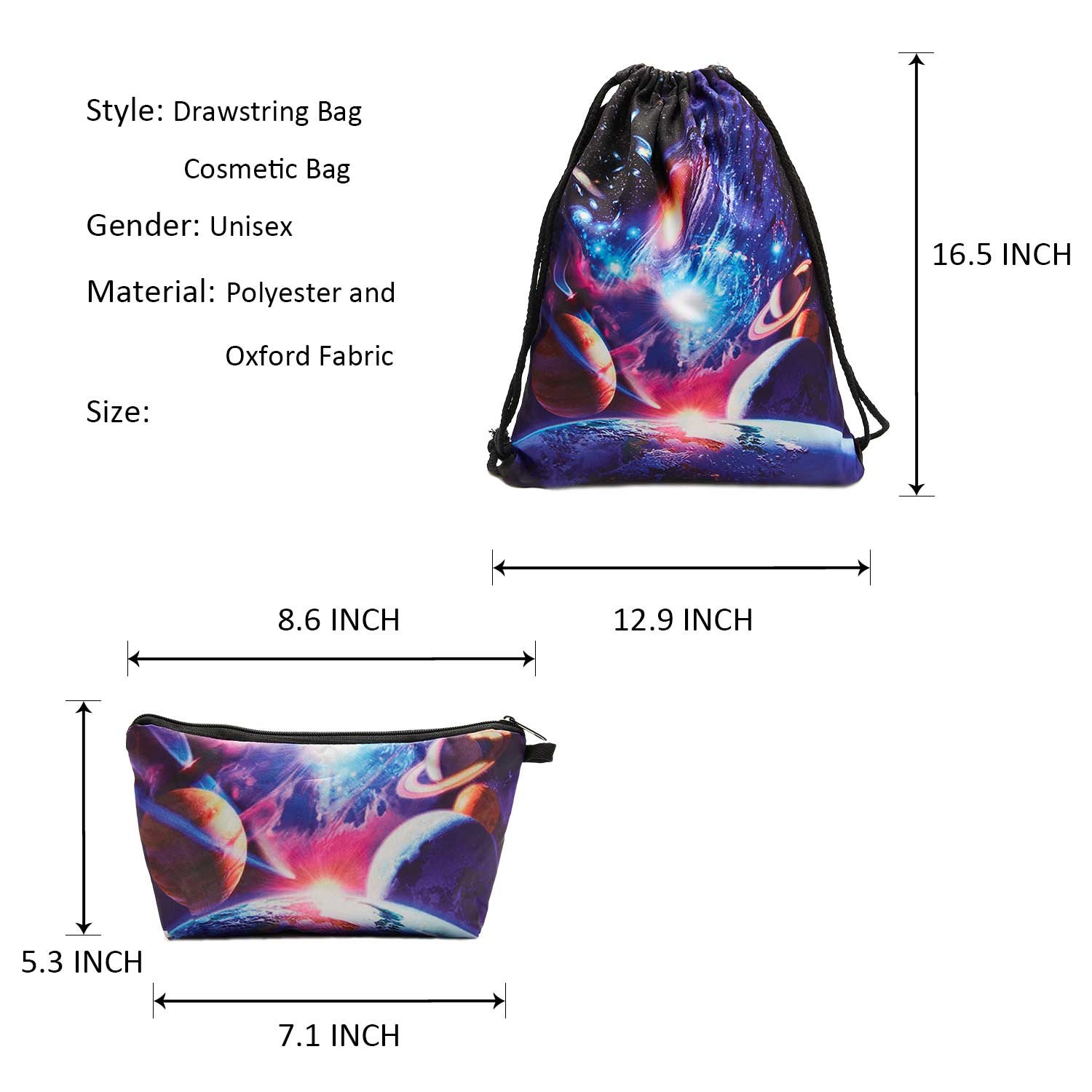 TUONROAD Rucksack Turnbeutel Set,Rucksack Turnbeutel Damen,Weltraum Rucksack Mit Kordelzug