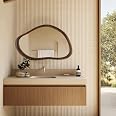 TheiaMo 35"x24" Irregular Wall Mirror, Dark Walnut Wood Bathroom Mirror | HD Shatterproof Glass, Wall Mounted Asymmetrical Mi