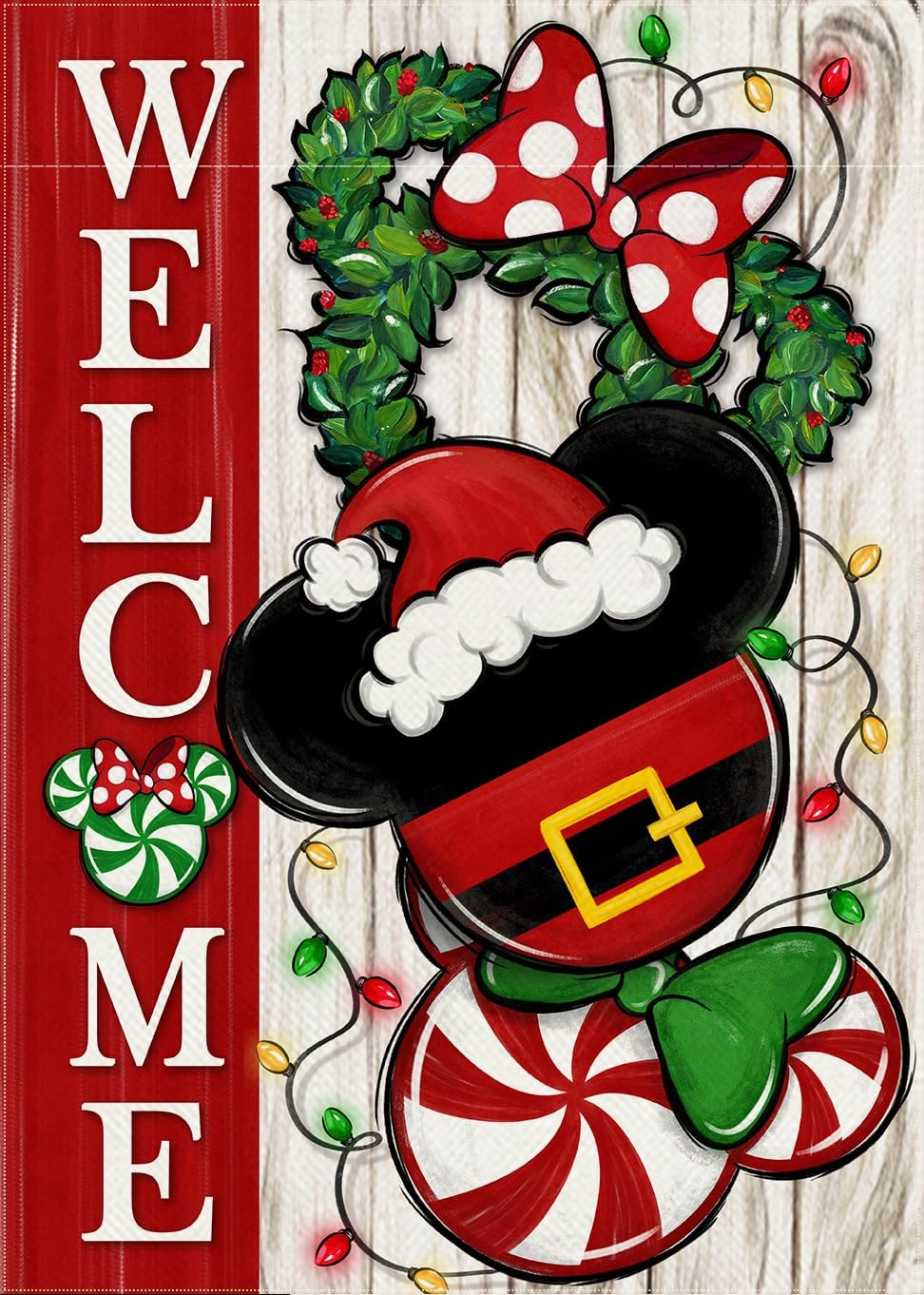 Flags - Covido Welcome Christmas Mouse Santa Decorative Garden Flag, Xmas Peppermint Candy Wreath Ornament Yard Outside Decorations, Winter Holiday Farmhouse Outdoor Small Home Decor Double Sided 12 x 18