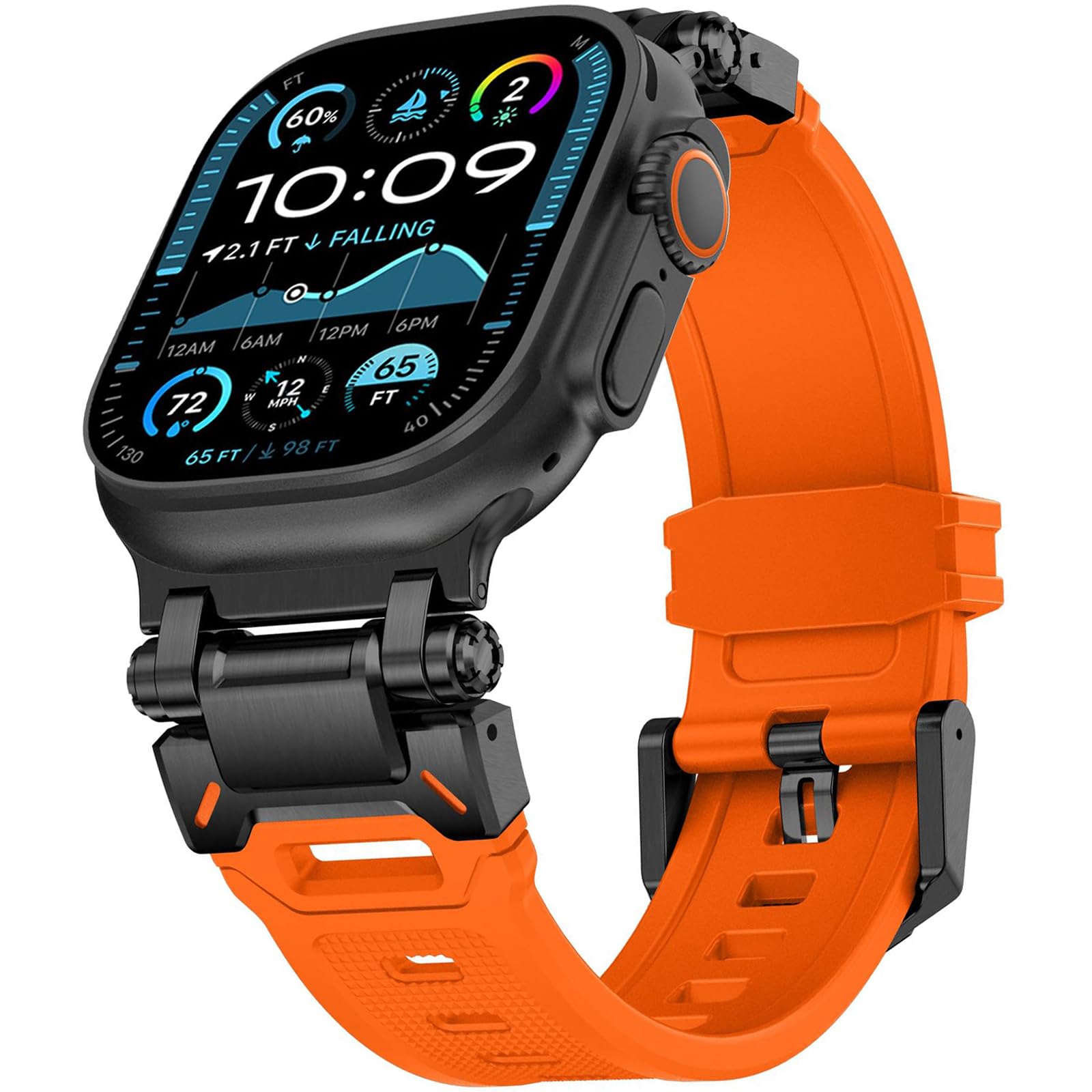 WINGLE Compatible for Apple Watch Strap 49mm 46mm 45mm 44mm 42mm(series 3), Durable Silicone Rubber Sport Straps for iWatch Ultra 3 2 1/SE 3 2 1/Series 11 10 9 8 7 6 5 4 3 2 1, Black/Orange