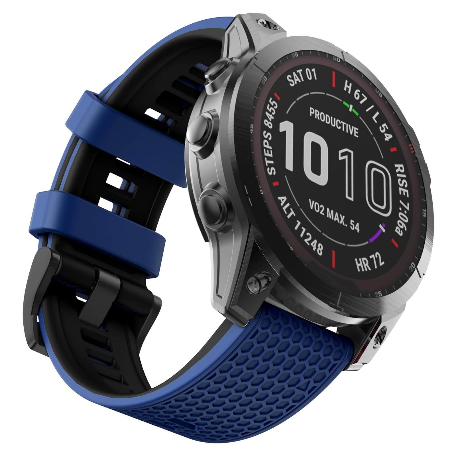 OVERSTEP Compatible for Garmin Fenix 5X/5X Plus/6X/6X Pro/7X Silicone Replacement Strap, 26mm Wide, Sapphire Black, Contrasting Design