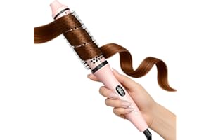 Bopcal Dual Voltage Thermal Brush, 1.5 Inch Heated Round Brush for Blowout Look, Heated Curling Styler with Negative Ions & Ceramic for Volumizing, 6 Temps & Auto Shut-Off, No Damage,Peach Pink