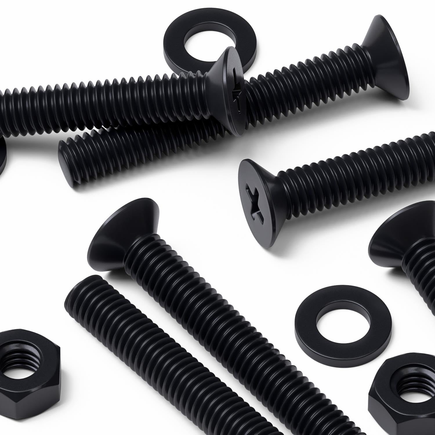 50 x Black Nylon Countersunk Plastic Machine Screws, M6 x 40mm, Plastic Bolts, Nuts & Washers