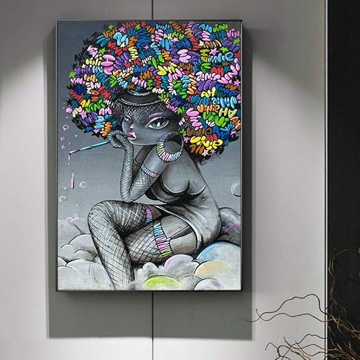 Hechuyue Impresion De Arte Moderno Chica Negra Sobre Lienzo Street