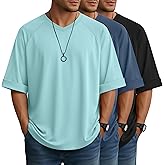 JoyMotion 3 Pack Men's Oversized V Neck T-Shirts Loose Fit Short Rolled Sleeve Casual Tops Raglan Baggy Workout Basic Tees