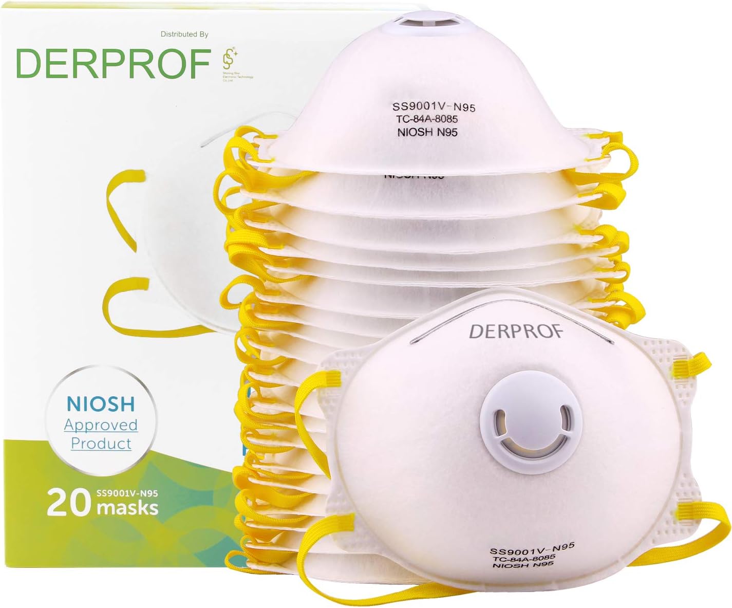 DERPROF Particulate Respirator Dust Mask N95 - Hepa N95 Respirator Mask with Valve Particle Mask for Drywall Sanding Painting Cleaning Chemical Breathing Mask Air (20 Pack)