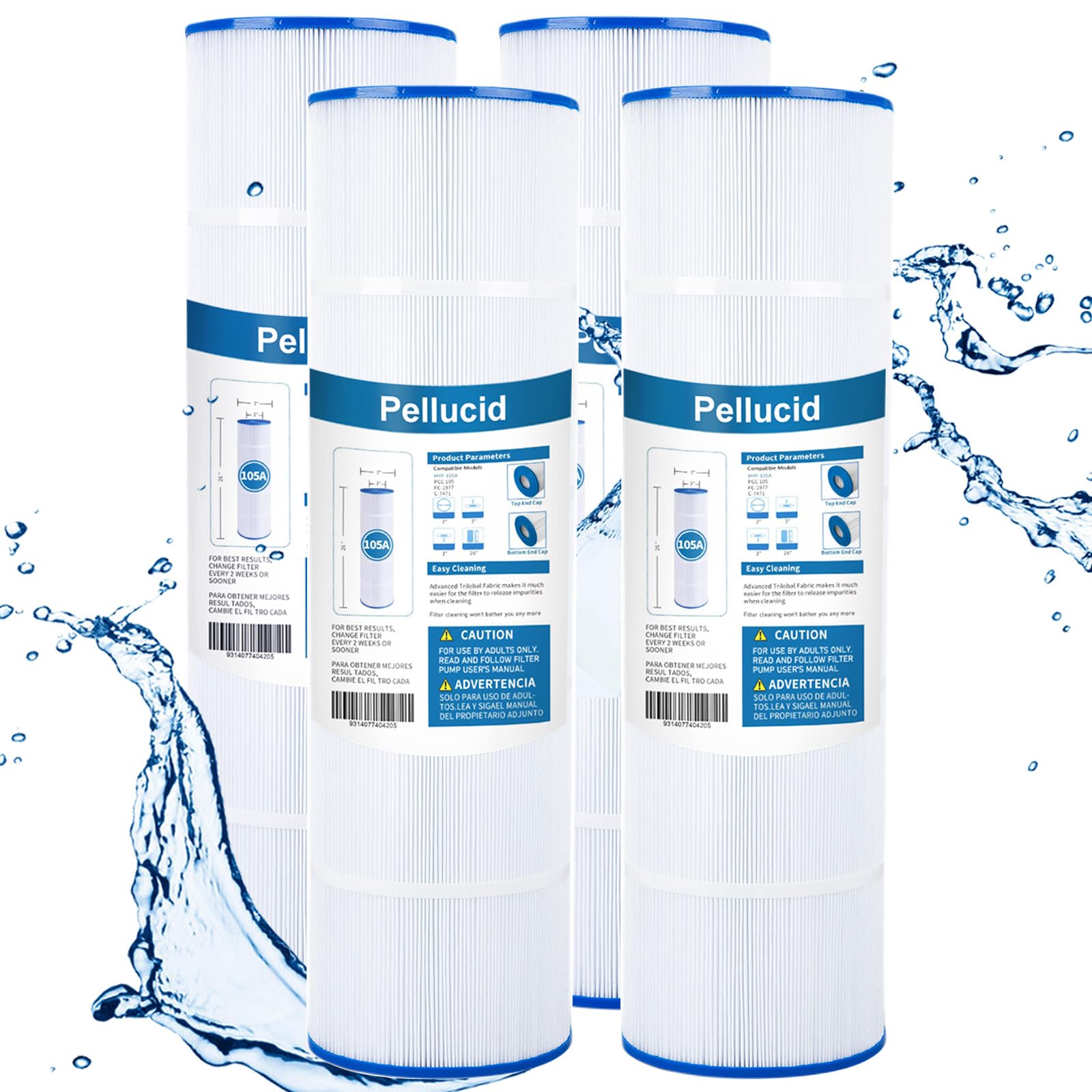 Photo 1 of PELLUCID CCP420 Pool Filter Compatible with Pentair Clean and Clear Plus 420, Pleatco PCC105-PAK4, Pentair R173576, 178584, Ultral-A6, Unicel C-7471, 817-0106, Filbur FC-1977, 105 sq.ft, 4 Pack