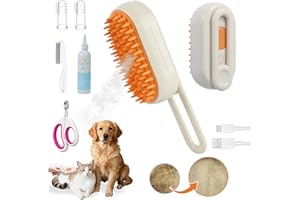 PETAYOUJ Cats Steam Brush for Cats,Rechargeable Grooming Tool for Cats & Dogs, Anti-Static Design, Delivers Massage, Cleansing, Shedding, Include Flea Comb, Nail Clippers, Pet Toothbrush,Cleaning Solution
