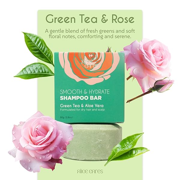 ALICE CARES MOISTURIZING SHAMPOO BAR FOR DRY & FRIZZY HAIR – WITH GREEN TEA, ALOE VERA & ROSEMARY OIL – SOLID, PH-BALANCED & SULFATE-FREE – ZERO WASTE, TRAVEL-FRIENDLY