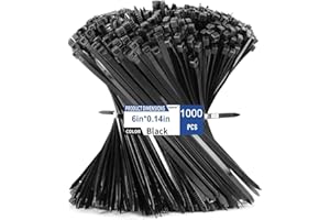 Hsoryrt Cable Zip Ties 6 inch, 1000pcs Cable Ties Black, 40lbs Multi-Purpose Self-Locking Nylon Small Cable Management, UV Re