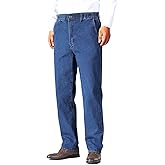 Soojun Mens Elastic Waist Jeans Relaxed Fit with Zipper and Button