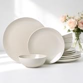 Dinnerware Sets for 4, 12 pcs Reactive Glaze Plates and Bowls Sets, White | Modern Stoneware Dishes, Chip &amp; Scratch Resistant, Dishwasher and Microwave Safe Tableware, Glossy