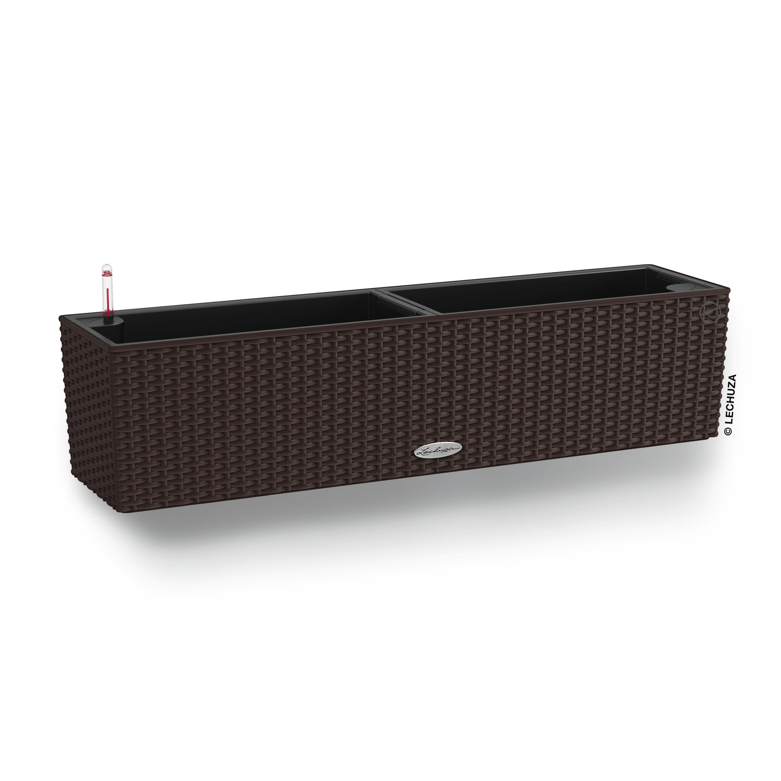 Lechuza BALCONERA Cottage 80 Self Watering Planter Plastic Indoor/Outdoor Flower Rattan Look Plant Pot Table and Window Box with Drainage Hole H19 L80 W19 cm Mocha